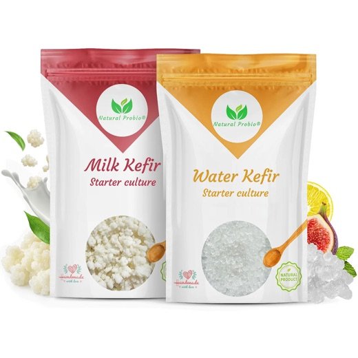 Natural Probio kefir duo: a pouch of milk kefir grains and a pouch of water kefir grains